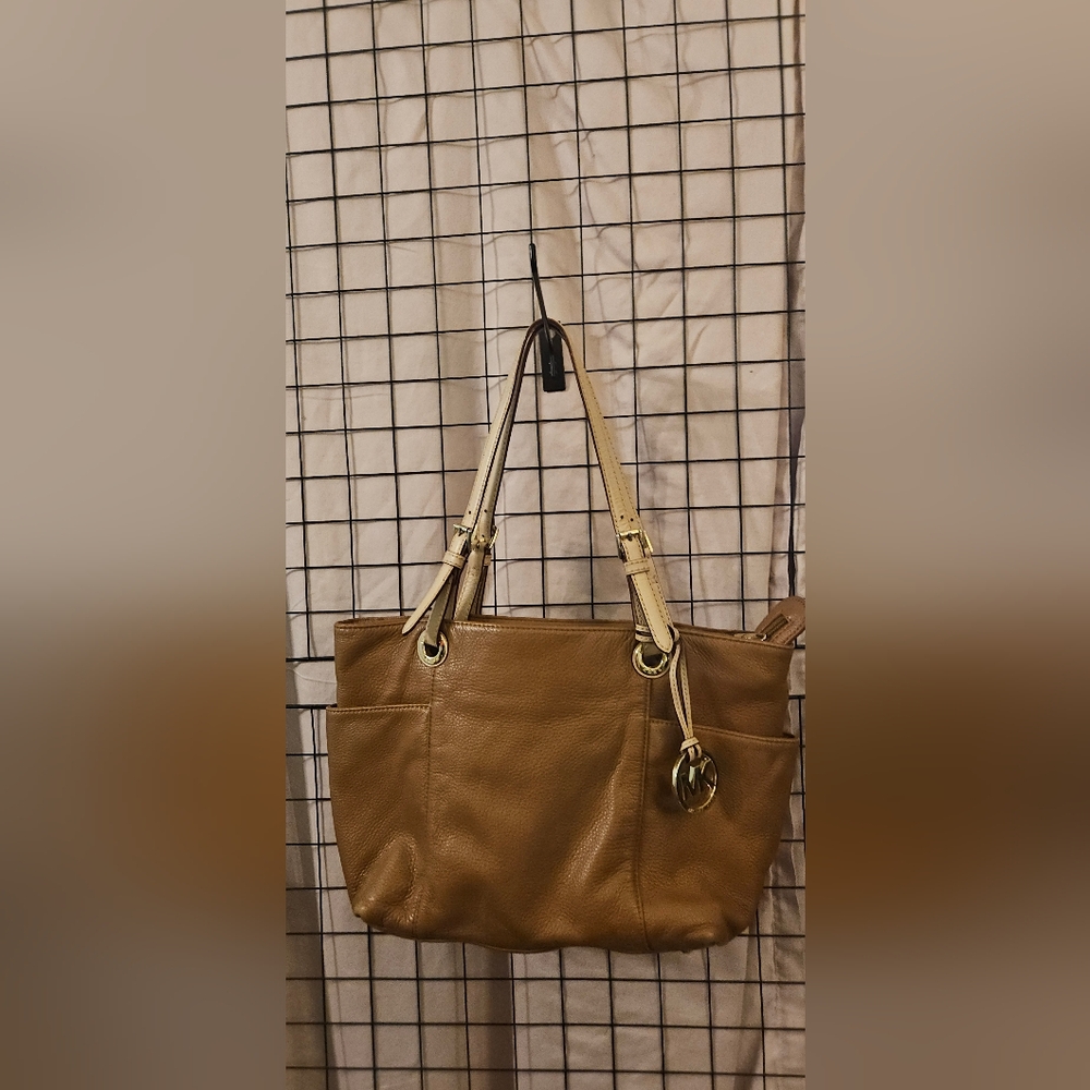 Michael Kors Brown Shoulder Bag with Metallic Accents